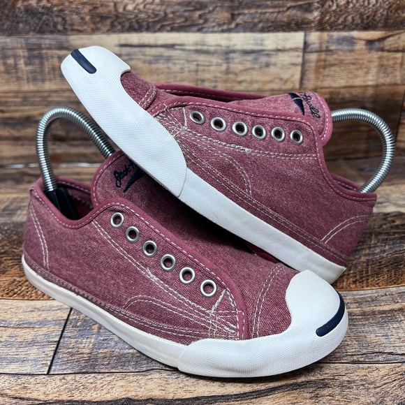 Converse Jack Purcell Slip On Laceless Sneakers Red Canvas Women 5.5 Fast Ship - Picture 1 of 8